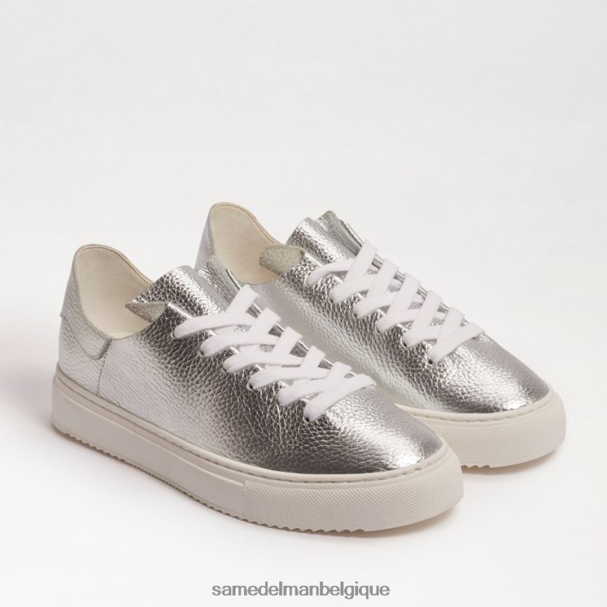 sneaker à lacets coquelicot Sam Edelman femmes cuir argenté souple JZ0XZ0308 chaussure