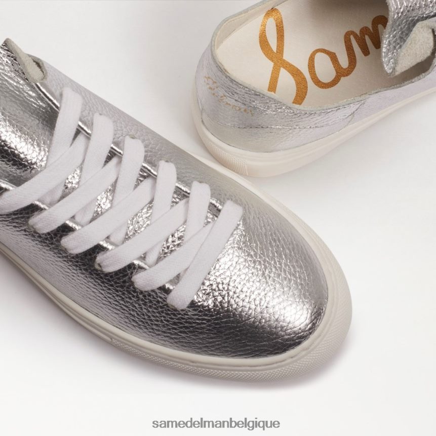 sneaker à lacets coquelicot Sam Edelman femmes cuir argenté souple JZ0XZ0308 chaussure