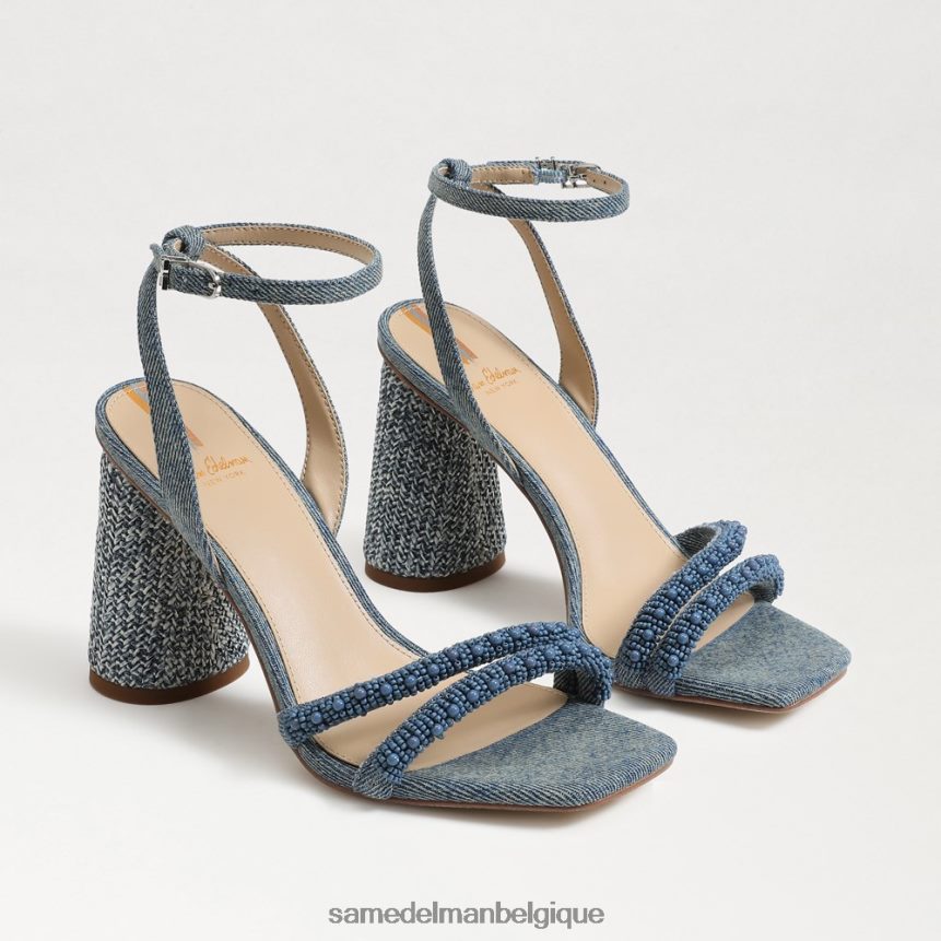 sandale à talon bloc avec perles kia Sam Edelman femmes bleu neuf délavé JZ0XZ0486 chaussure