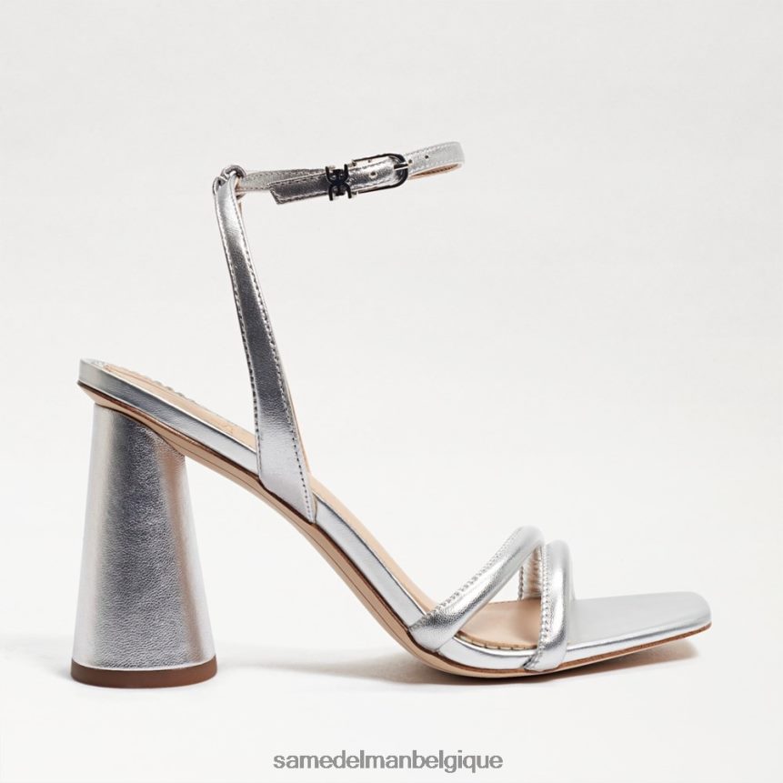 sandale à talon bloc kia Sam Edelman femmes cuir argenté souple JZ0XZ0104 chaussure