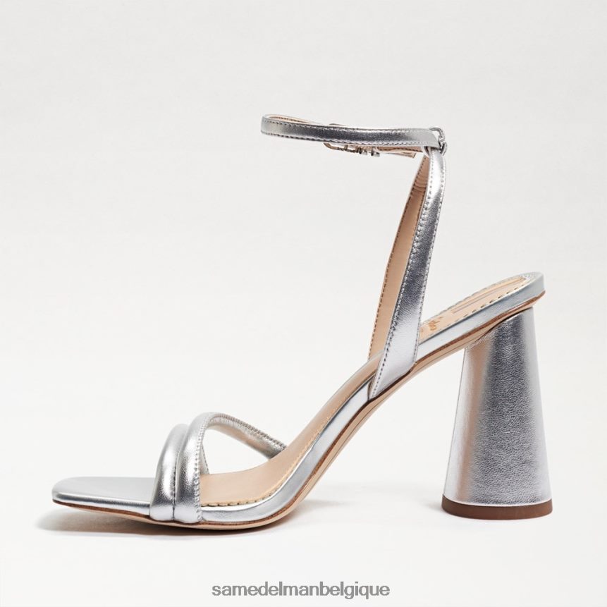 sandale à talon bloc kia Sam Edelman femmes cuir argenté souple JZ0XZ0104 chaussure