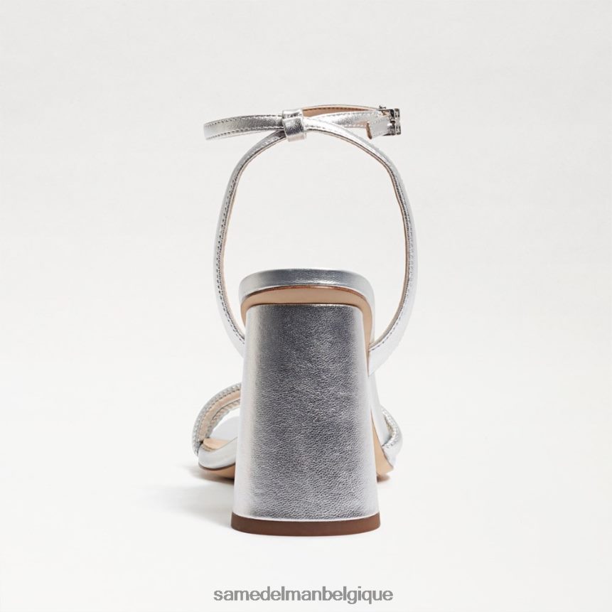 sandale à talon bloc kia Sam Edelman femmes cuir argenté souple JZ0XZ0104 chaussure