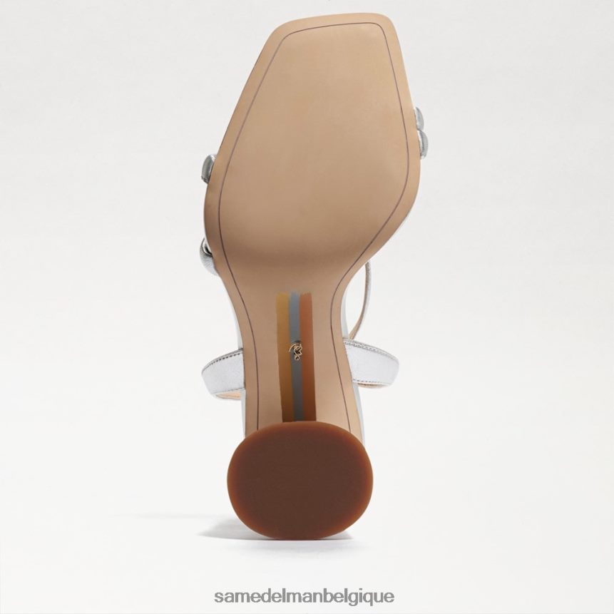 sandale à talon bloc kia Sam Edelman femmes cuir argenté souple JZ0XZ0104 chaussure