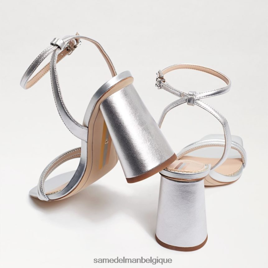 sandale à talon bloc kia Sam Edelman femmes cuir argenté souple JZ0XZ0104 chaussure