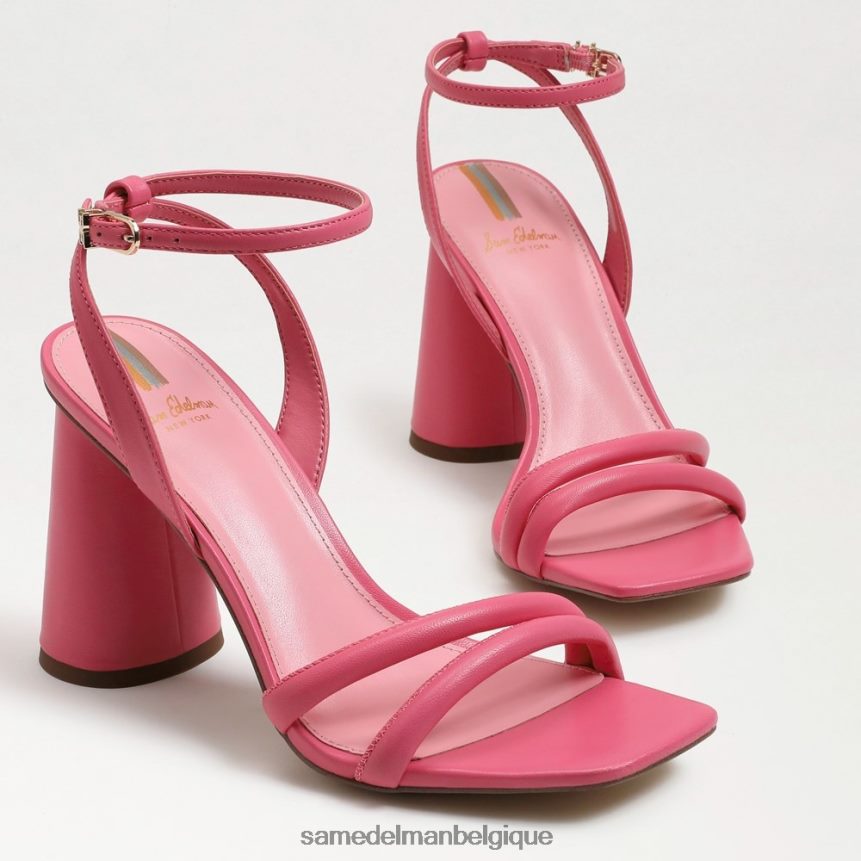 sandale à talon bloc kia Sam Edelman femmes cuir rose carmin JZ0XZ0107 chaussure