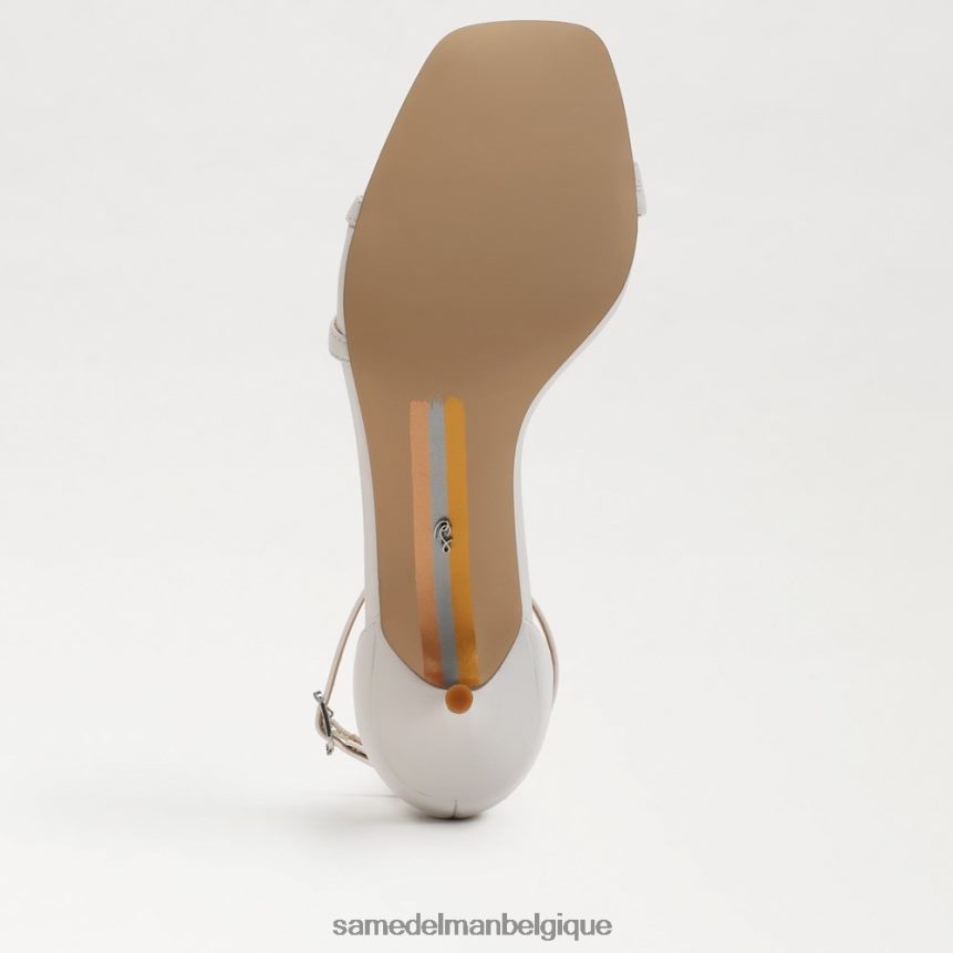 sandale à talon chaton pivoine Sam Edelman femmes cuir blanc brillant JZ0XZ0499 chaussure