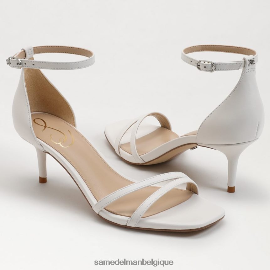 sandale à talon chaton pivoine Sam Edelman femmes cuir blanc brillant JZ0XZ0499 chaussure