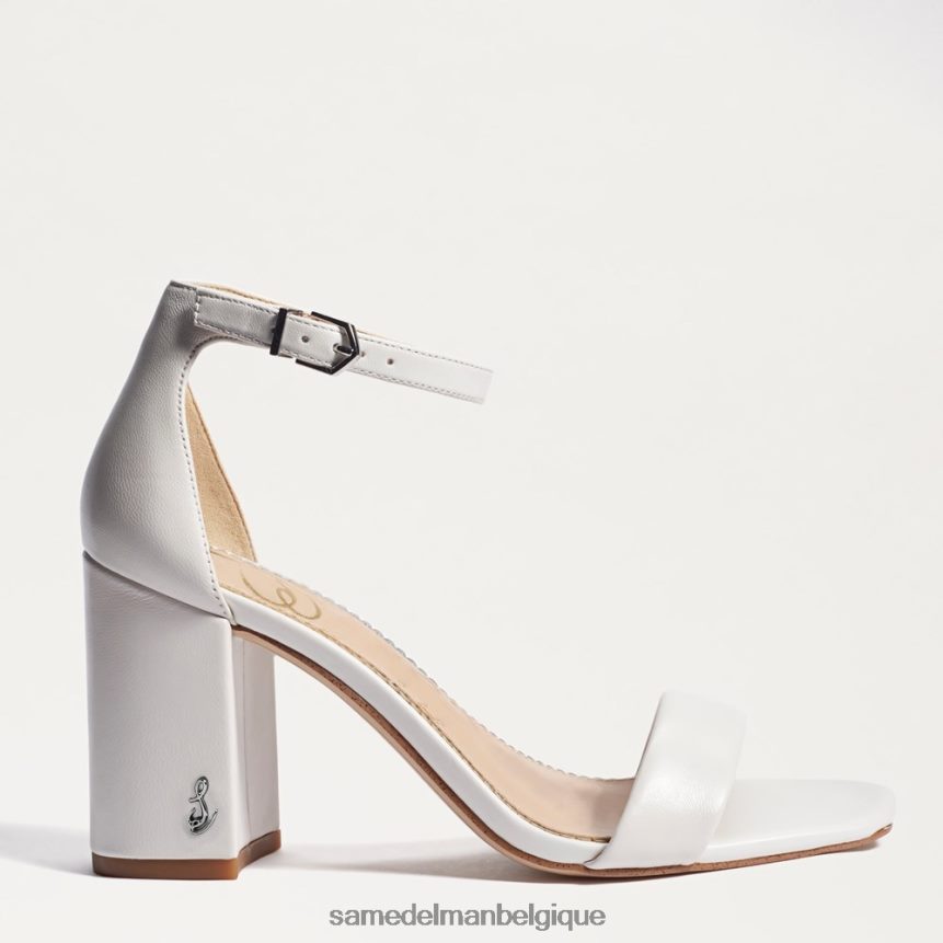 sandales à talons carrés Daniella Sam Edelman femmes cuir blanc brillant JZ0XZ0300 chaussure