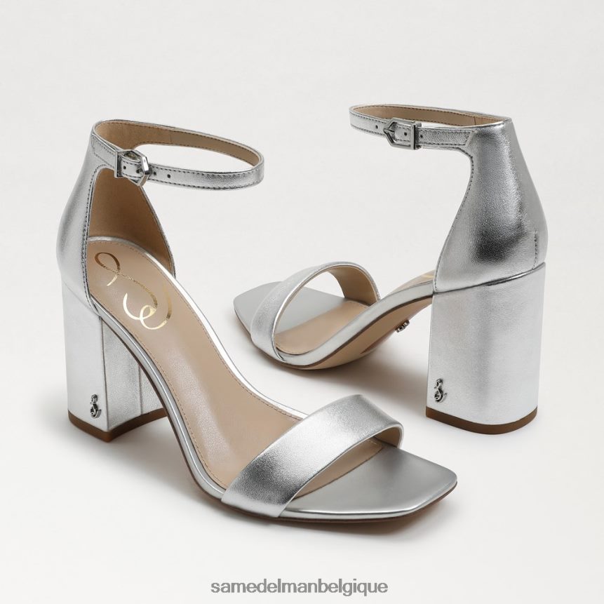 sandales à talons carrés Daniella Sam Edelman femmes cuir métallisé argenté JZ0XZ0298 chaussure
