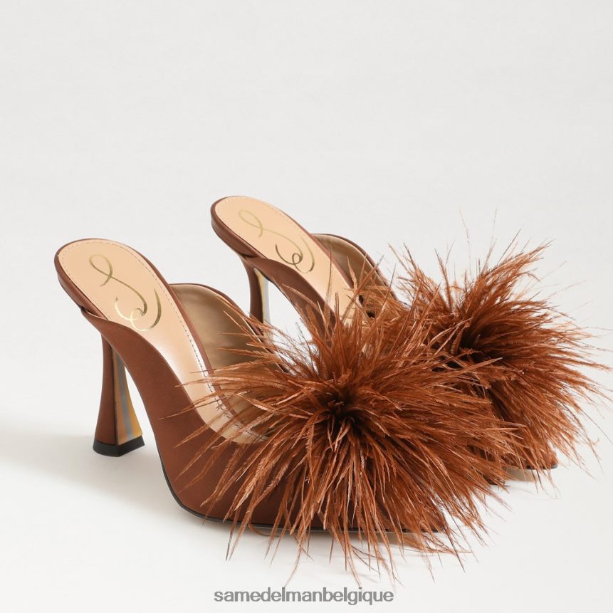 escarpin mule en plumes Anthony Sam Edelman femmes satin marron cacao JZ0XZ0726 chaussure