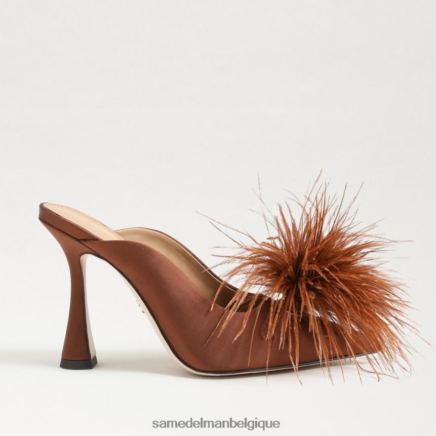 escarpin mule en plumes Anthony Sam Edelman femmes satin marron cacao JZ0XZ0726 chaussure