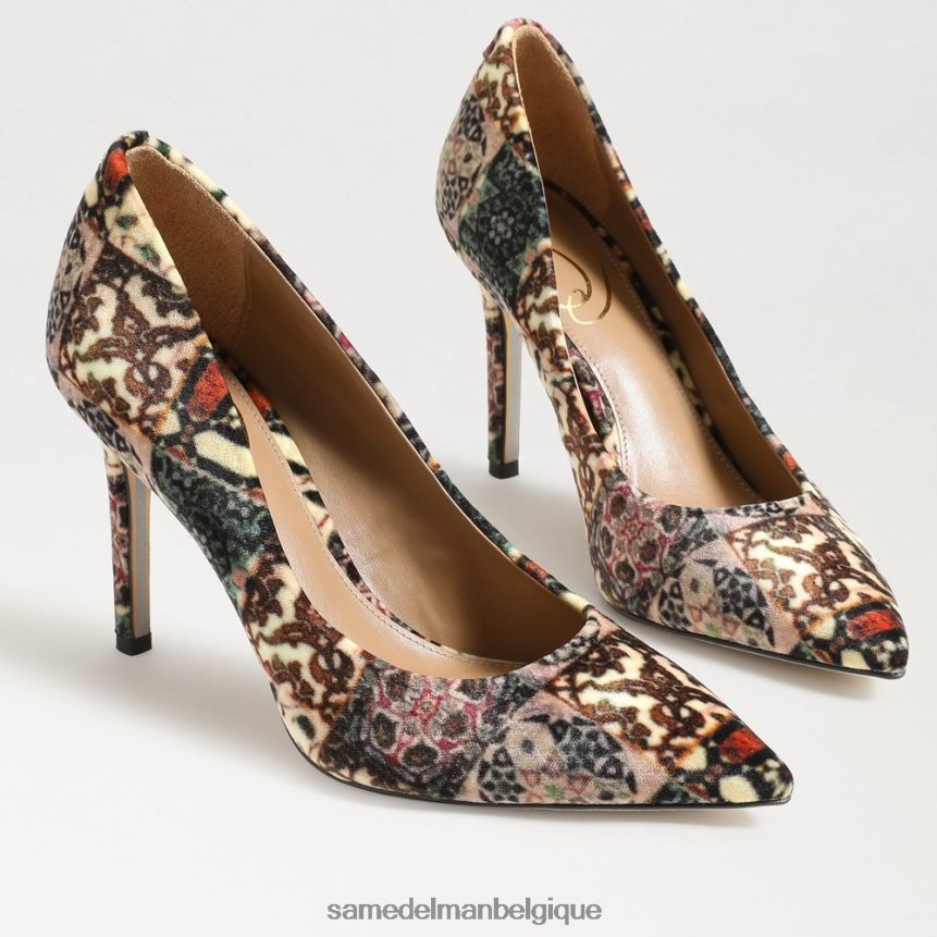 talon noisette à bout pointu Sam Edelman femmes velours multicolore ivoire JZ0XZ0135 chaussure