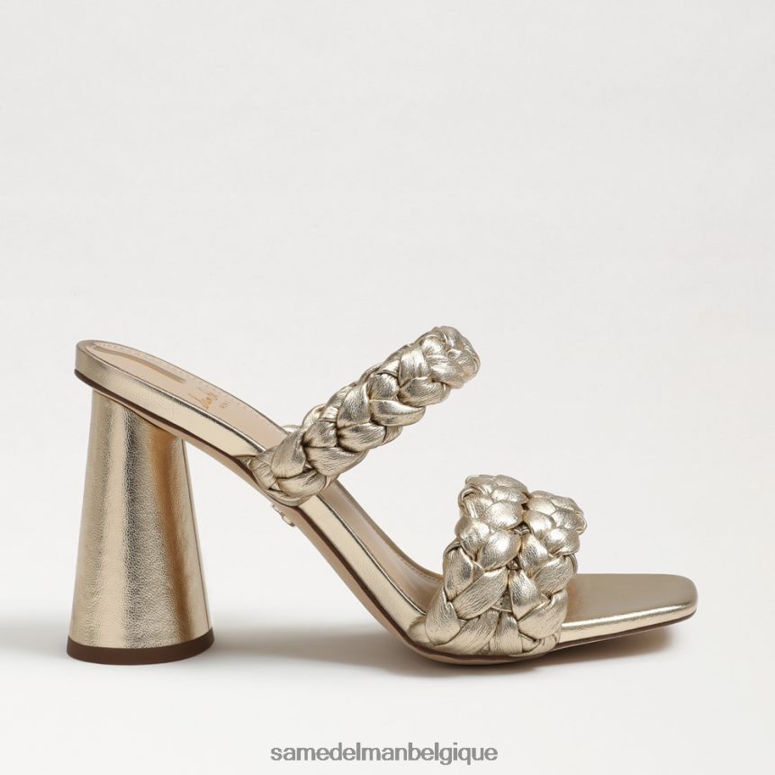 mules à talons carrés Kendra Sam Edelman femmes cuir à la feuille d'or JZ0XZ0804 chaussure