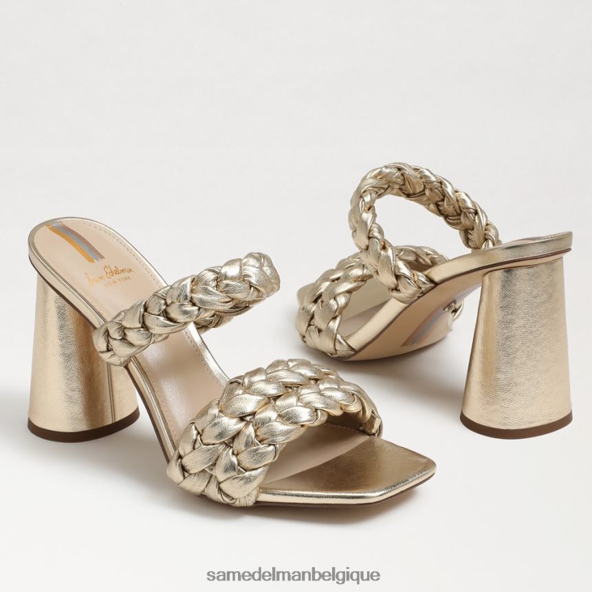 mules à talons carrés Kendra Sam Edelman femmes cuir à la feuille d'or JZ0XZ0804 chaussure