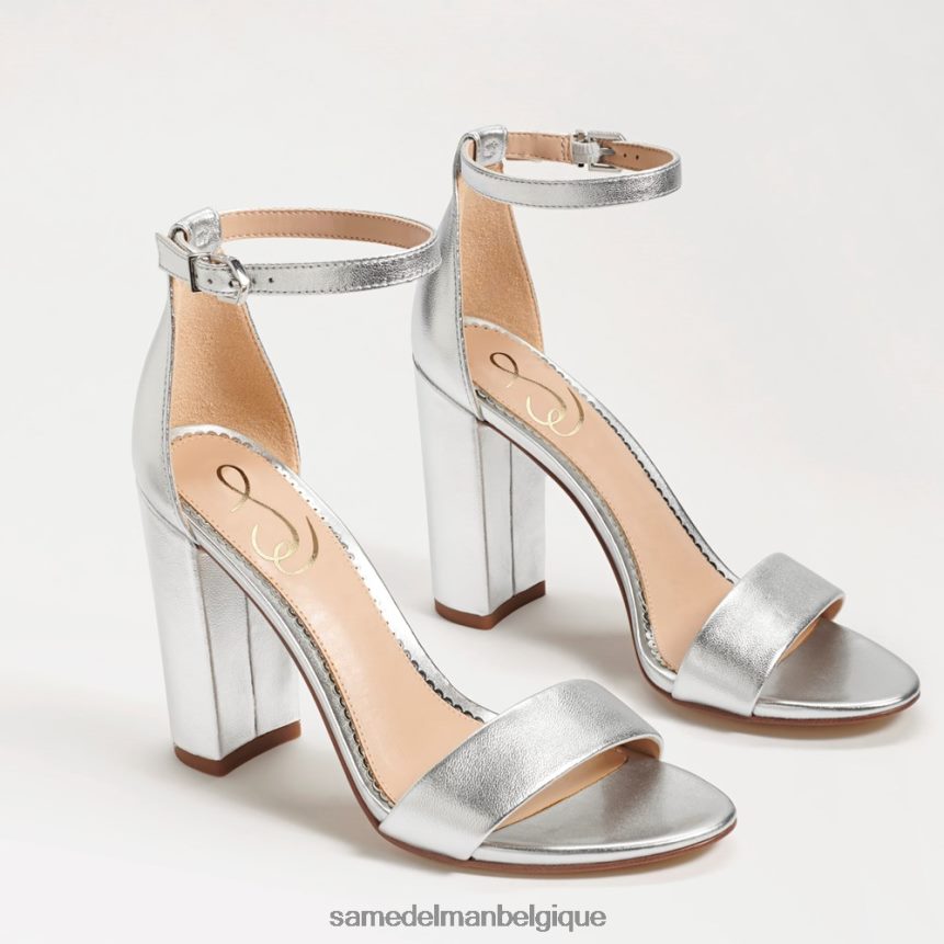 sandale à talon carré yaro Sam Edelman femmes cuir argenté JZ0XZ0327 chaussure