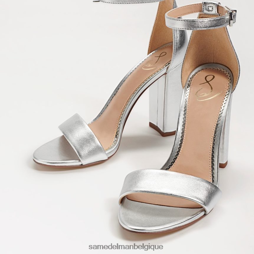 sandale à talon carré yaro Sam Edelman femmes cuir argenté JZ0XZ0327 chaussure