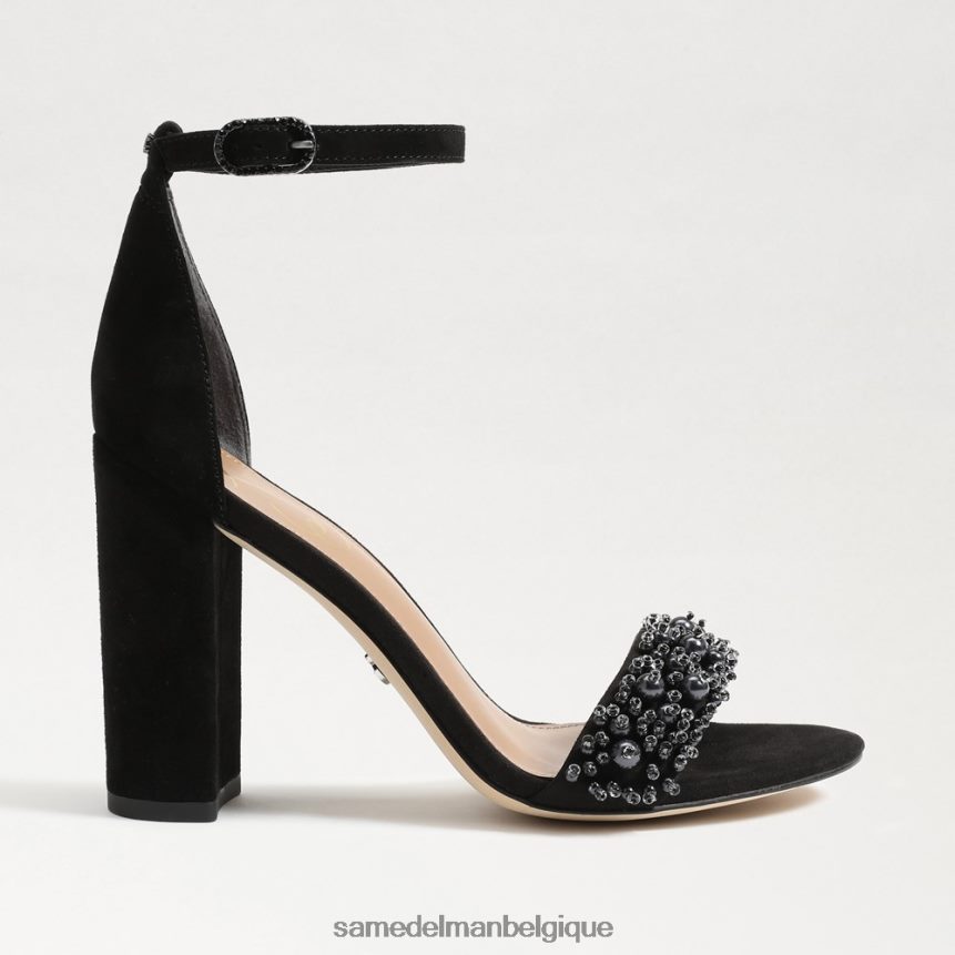 yaro perla sandale à talon carré Sam Edelman femmes Suède noir JZ0XZ0619 chaussure