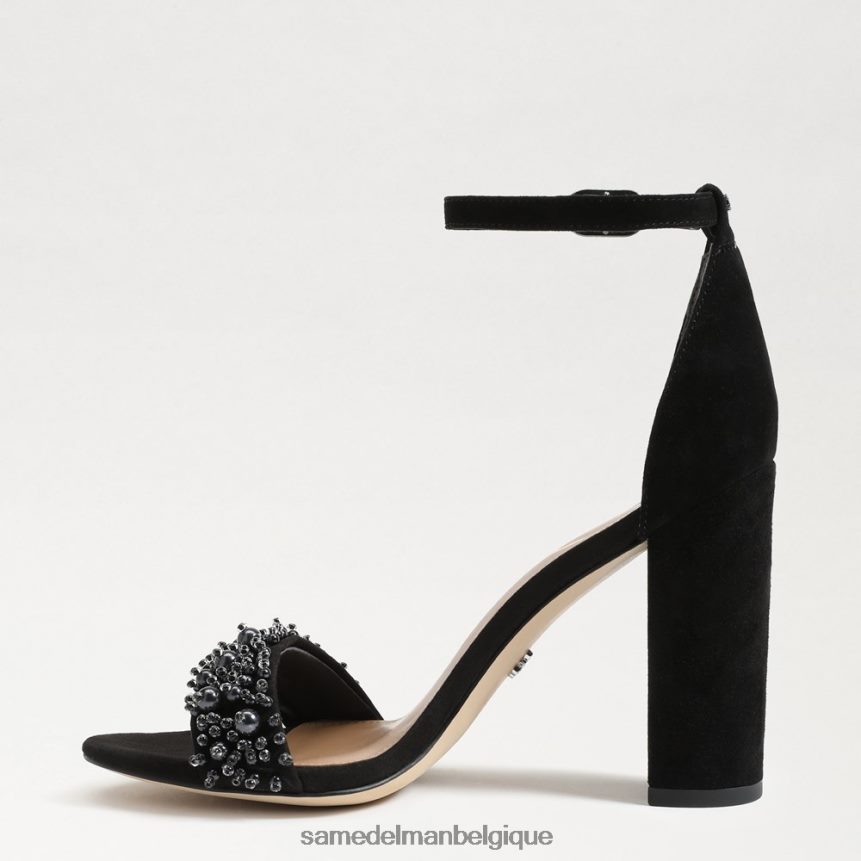 yaro perla sandale à talon carré Sam Edelman femmes Suède noir JZ0XZ0619 chaussure