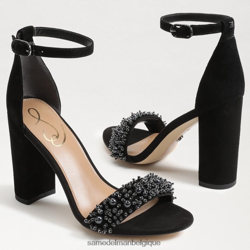 yaro perla sandale à talon carré Sam Edelman femmes Suède noir JZ0XZ0619 chaussure