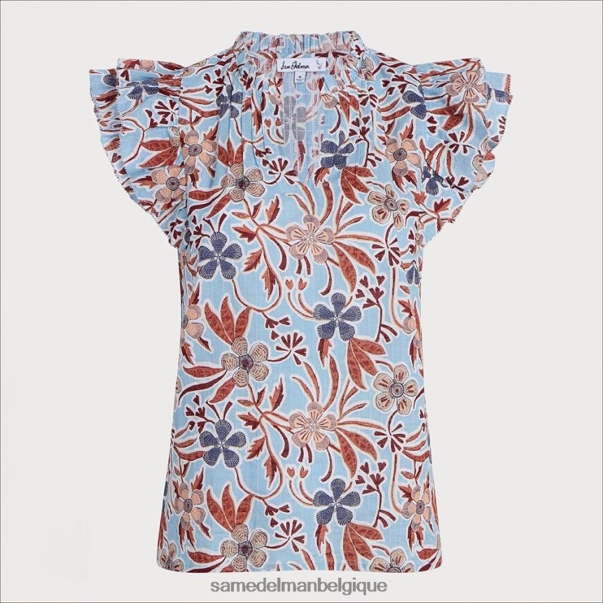 haut à manches courtes Rey Sam Edelman femmes bleu fleuri JZ0XZ01174 vêtements