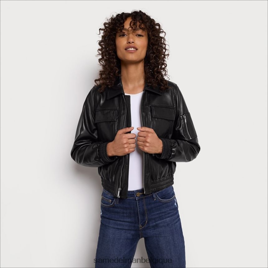 veste courte en cuir aviateur Sam Edelman femmes noir JZ0XZ01166 vêtements