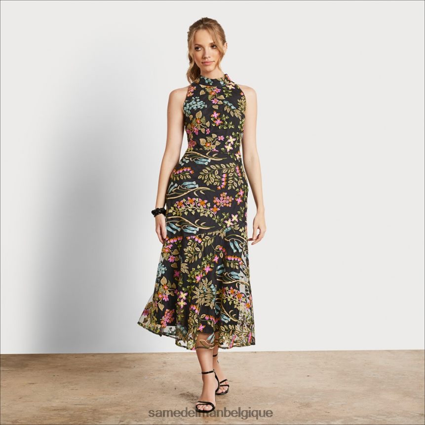 robe longue brodée à col montant Sam Edelman femmes noir multicolore JZ0XZ01069 vêtements