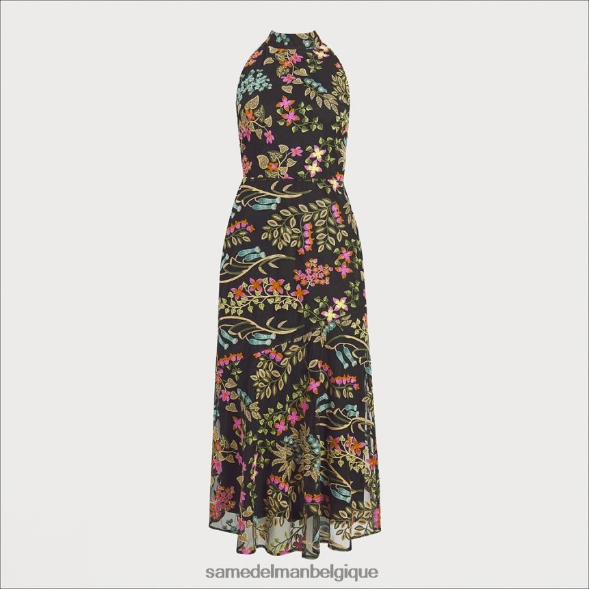 robe longue brodée à col montant Sam Edelman femmes noir multicolore JZ0XZ01069 vêtements