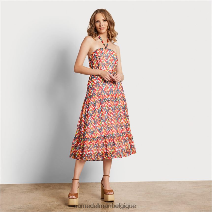 robe longue à imprimé géométrique Sam Edelman femmes corail multicolore JZ0XZ01165 vêtements