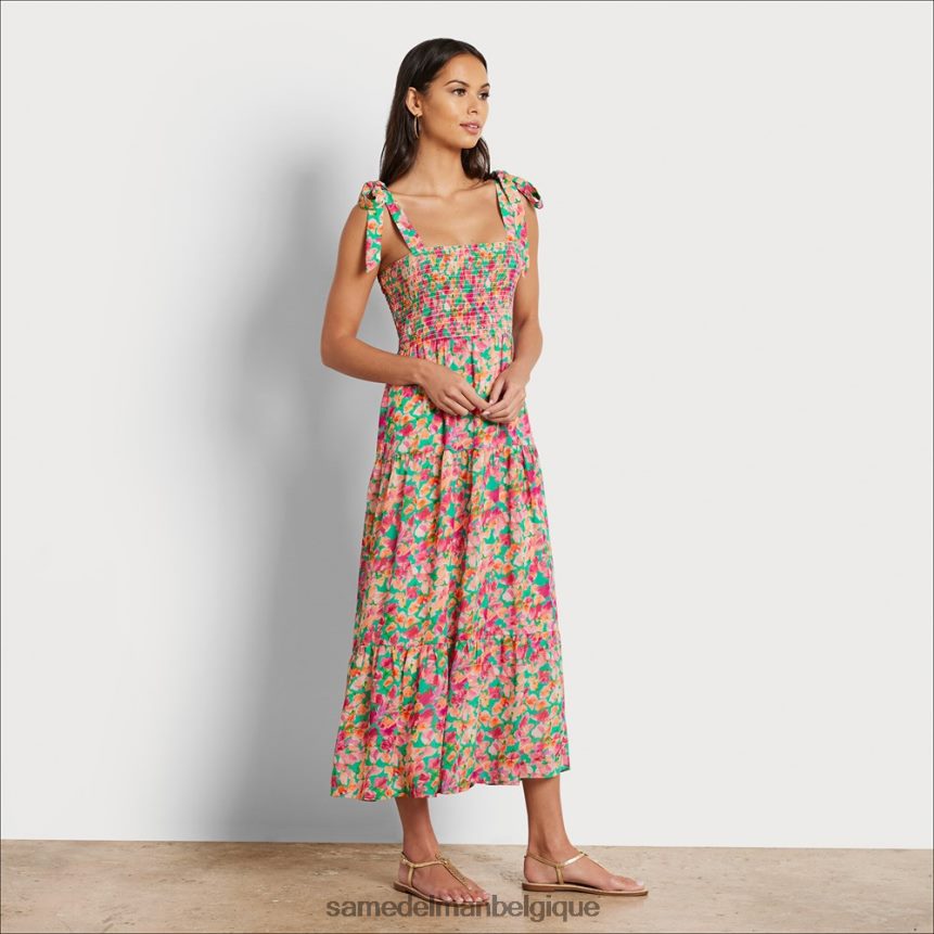 robe mi-longue à smocks et fleurs Sam Edelman femmes rose multicolore JZ0XZ01078 vêtements