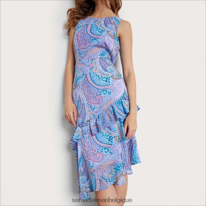 robe midi asymétrique à motif cachemire Sam Edelman femmes bleu multicolore JZ0XZ01110 vêtements