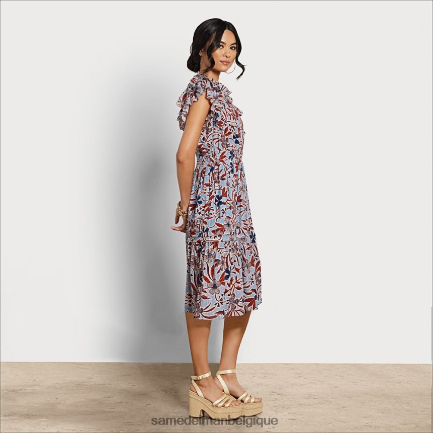 robe midi kenna Sam Edelman femmes bleu fleuri JZ0XZ01100 vêtements