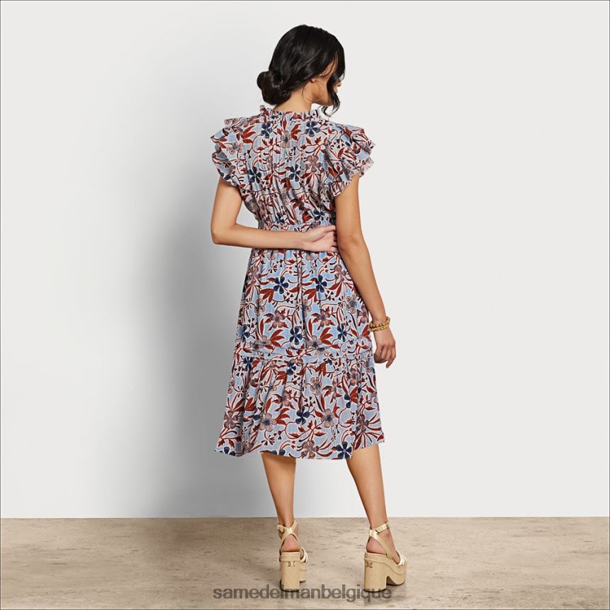 robe midi kenna Sam Edelman femmes bleu fleuri JZ0XZ01100 vêtements