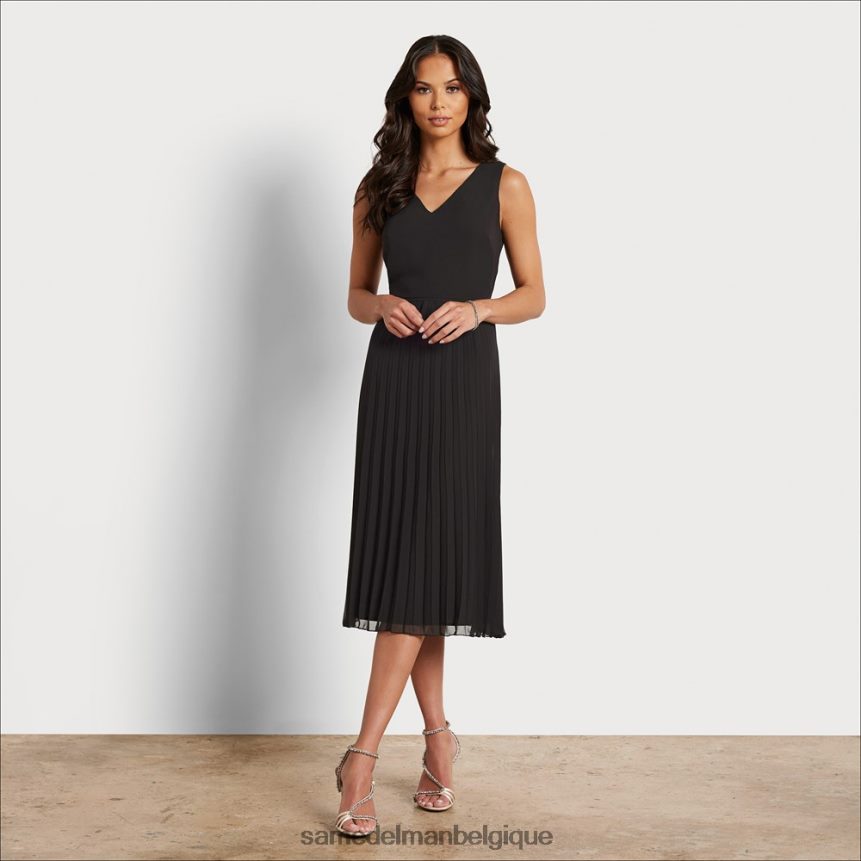 robe midi plissée à col en V Sam Edelman femmes noir JZ0XZ01099 vêtements
