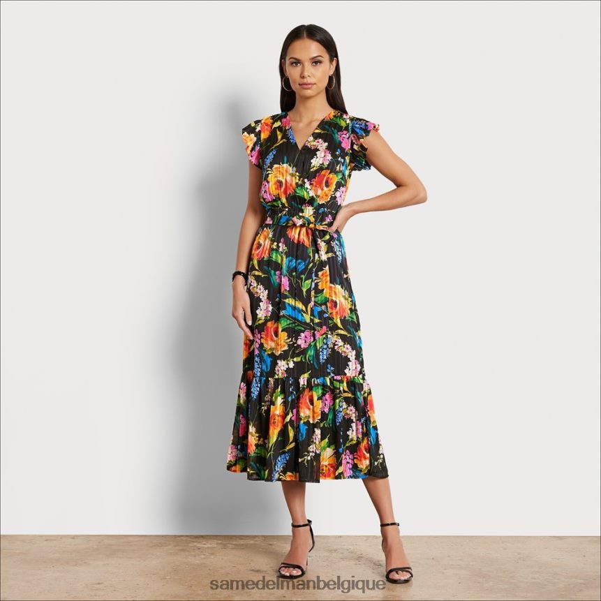 robe midi portefeuille à fleurs Sam Edelman femmes noir multicolore JZ0XZ01098 vêtements