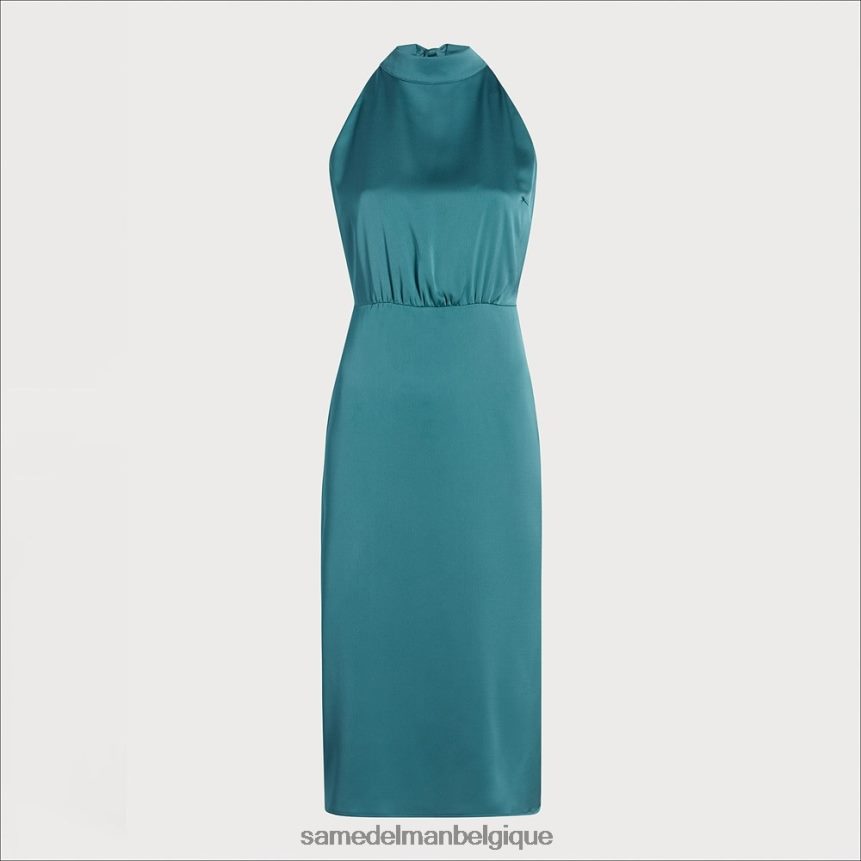 robe midi slim à col montant en satin martelé Sam Edelman femmes vert industriel JZ0XZ01096 vêtements